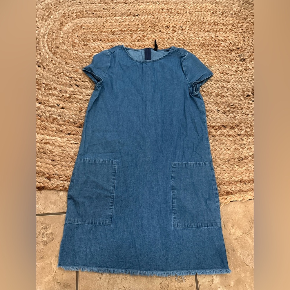 FAUX DENIM SHORT SLEEVE MINI DRESS